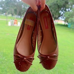 Embroidered Brown Slip on Flats- Size 8